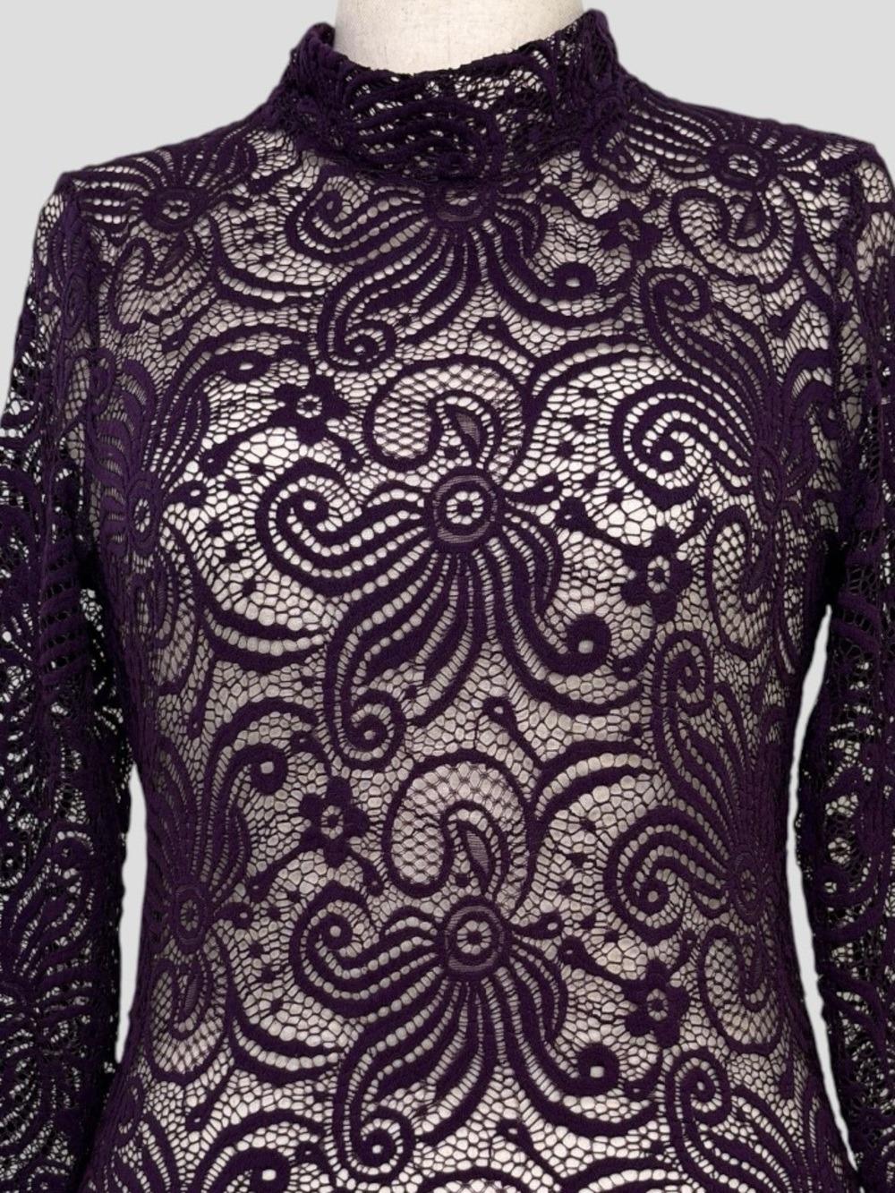Purple Snow Purple Sheer Lace Top XL Mock Neck Y2K Whimsigoth Dark Fairy Goth - Picture 8 of 12